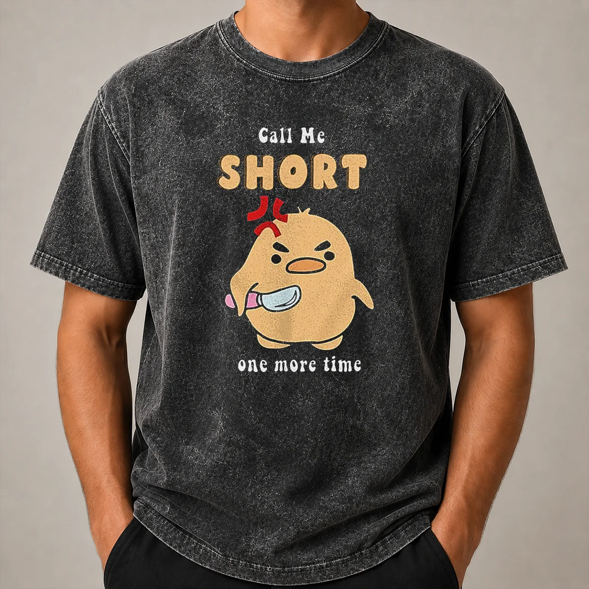 Good Call Me Short One More Time Cute Angry Bird With Knife Washed T Shirt Good Call Me Short One More Time Cute Angry Bird With Knife Washed T Shirt showing front graphic on soft cotton fabric