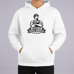 Good Labour Day American Blue Collar Silhouette Hoodie in navy blue with front pocket and drawstring hood