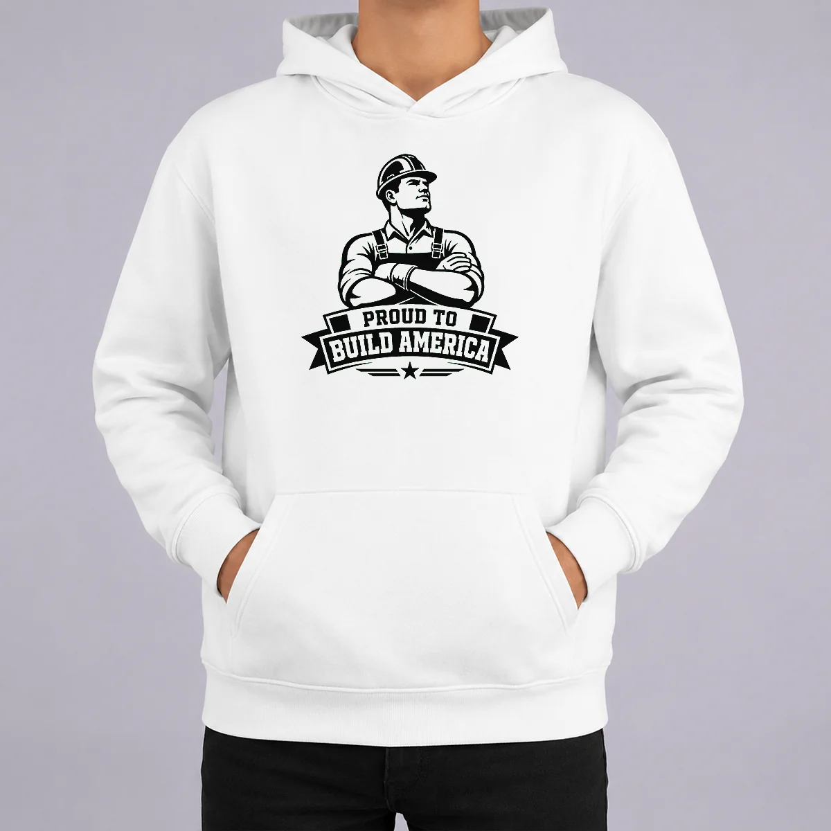 Good Labour Day American Blue Collar Silhouette Hoodie Good Labour Day American Blue Collar Silhouette Hoodie in navy blue with front pocket and drawstring hood