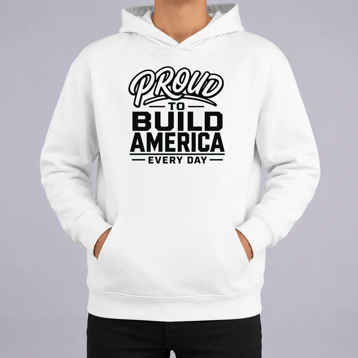 Good Labour Day Proud Builder With Line Art Typography Hoodie Good Labour Day Proud Builder With Line Art Typography hoodie in charcoal grey, front view with bold line art text