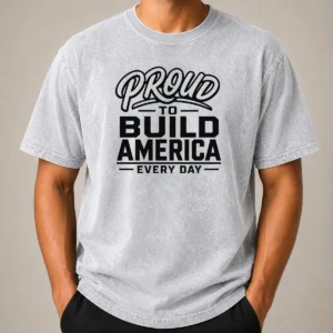 Good Labour Day Proud Builder With Line Art Typography Washed T-Shirt