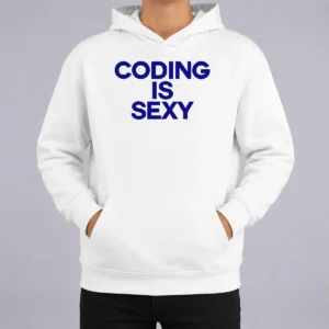 Good Original Coding Is Sexy Text hoodie in charcoal gray with front kangaroo pocket and drawstring hood
