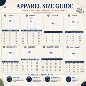 Size chart for Good Premium Submarine I Has Boatz Cartoon Meme with garment measurements in inches and cm