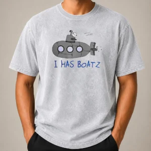 Good Premium Submarine I Has Boatz Cartoon Meme washed t shirt front view in faded blue color