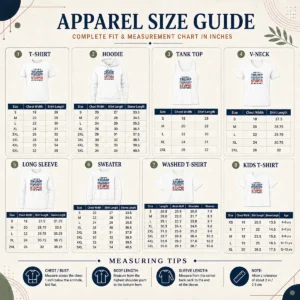 Size chart for Happy Funny Donald Trump 1 Out Of 3 Supporters tee showing measurements in inches and centimeters