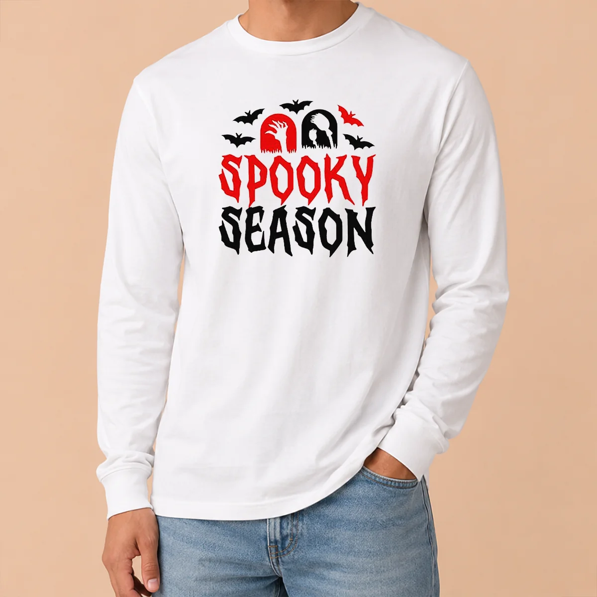 Happy Funny Spooky Season Halloween Bats Witch Broom Zombie Long Sleeve Shirt Happy Funny Spooky Season Halloween Bats Witch Broom Zombie Long Sleeve Shirt