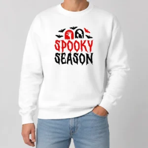 Happy Funny Spooky Season Halloween Bats Witch Broom Zombie Sweater