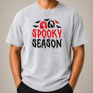 Happy Funny Spooky Season Halloween Bats Witch Broom Zombie Washed T-Shirt