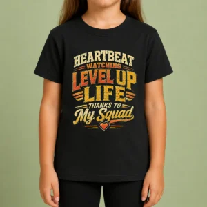 Heartbeat Watching Level Up Life Squad Vintage Retro Distressed Kids T-Shirt