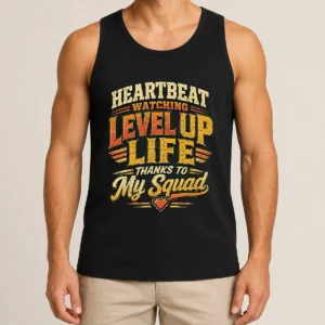 Heartbeat Watching Level Up Life Squad Vintage Retro Distressed Tank Top