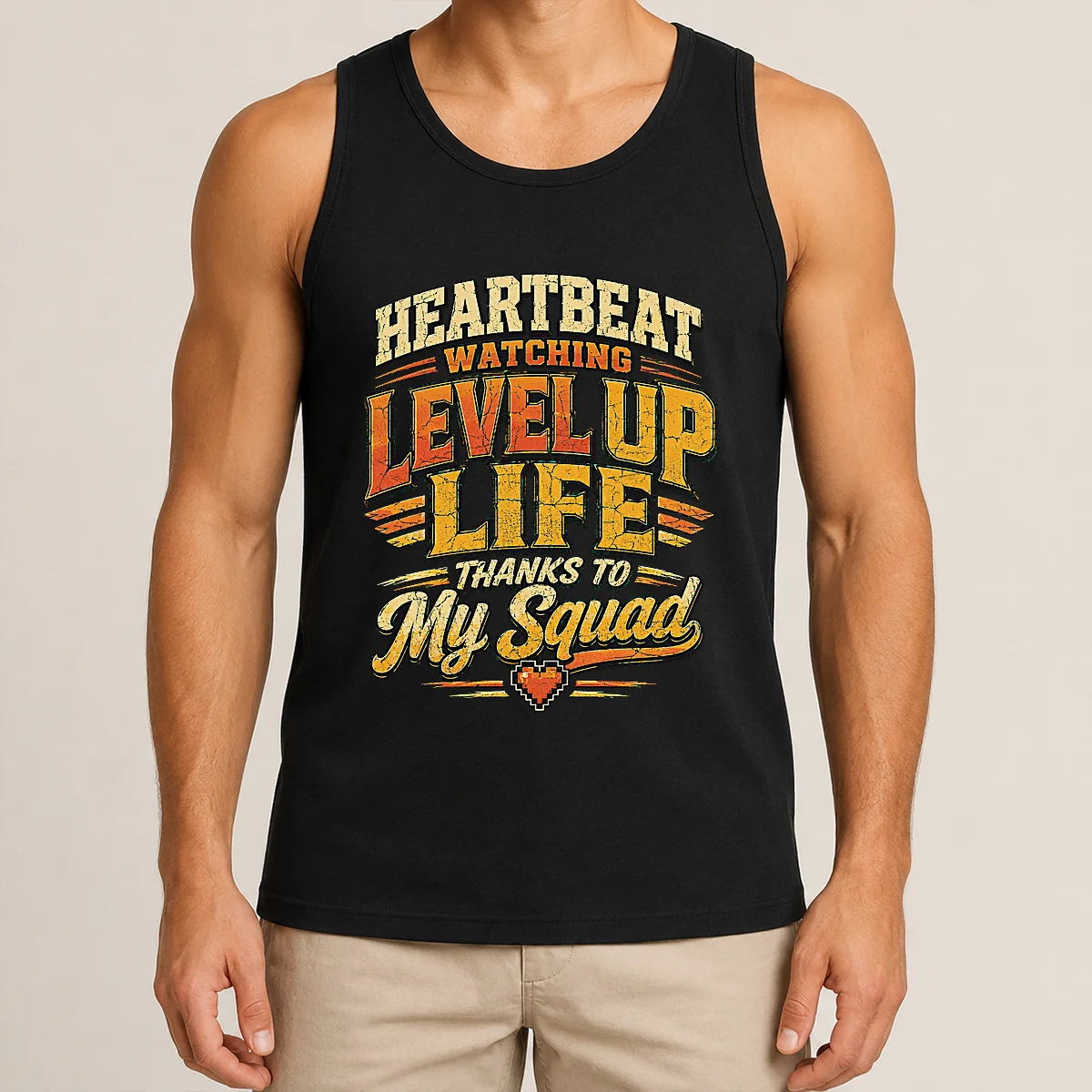 Heartbeat Watching Level Up Life Squad Vintage Retro Distressed Tank Top Heartbeat Watching Level Up Life Squad Vintage Retro Distressed Tank Top