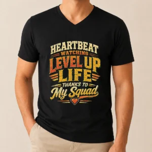 Heartbeat Watching Level Up Life Squad Vintage Retro Distressed V-Neck Shirt