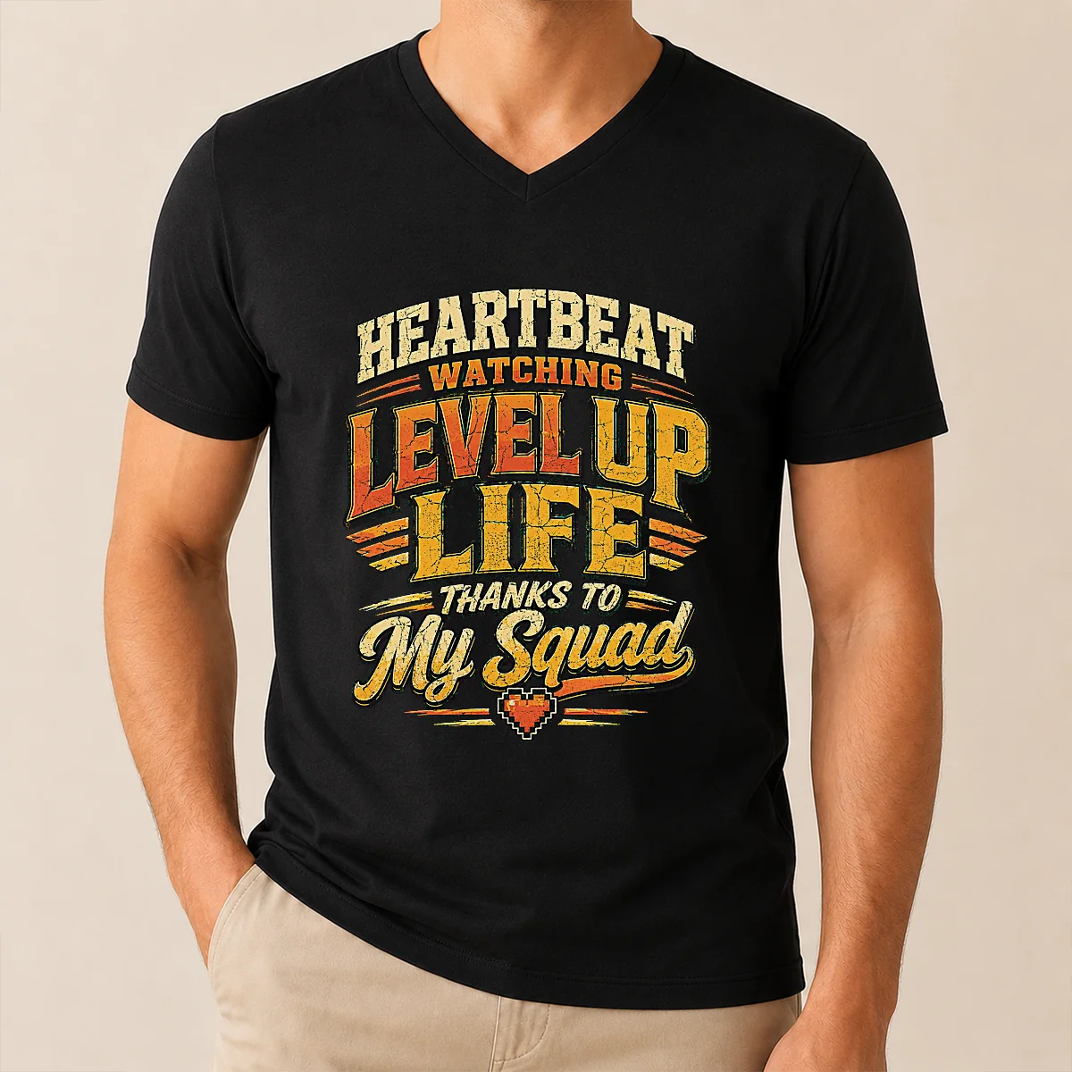 Heartbeat Watching Level Up Life Squad V-Neck Shirt Heartbeat Watching Level Up Life Squad V-Neck Shirt