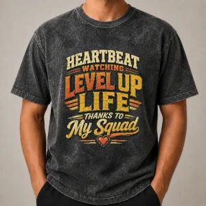 Heartbeat Watching Level Up Life Squad Vintage Retro Distressed Washed T-Shirt