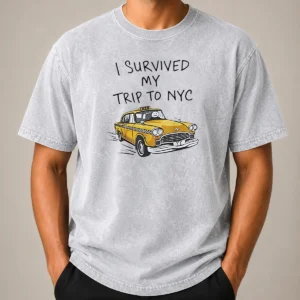 Hot Awesome I Survived My Trip To NYC Taxi Cartoon New York City Washed T-Shirt