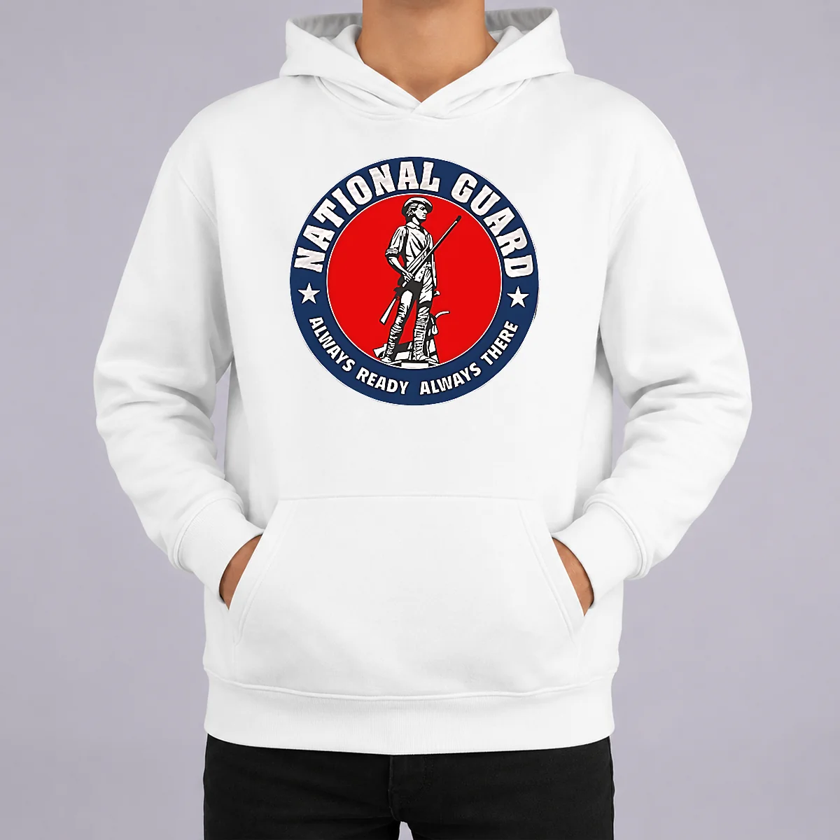 Hot Funny National Guard Always Ready Always There Hoodie Hot Funny National Guard Always Ready Always There Hoodie in charcoal gray, front view with kangaroo pocket and drawstring hood