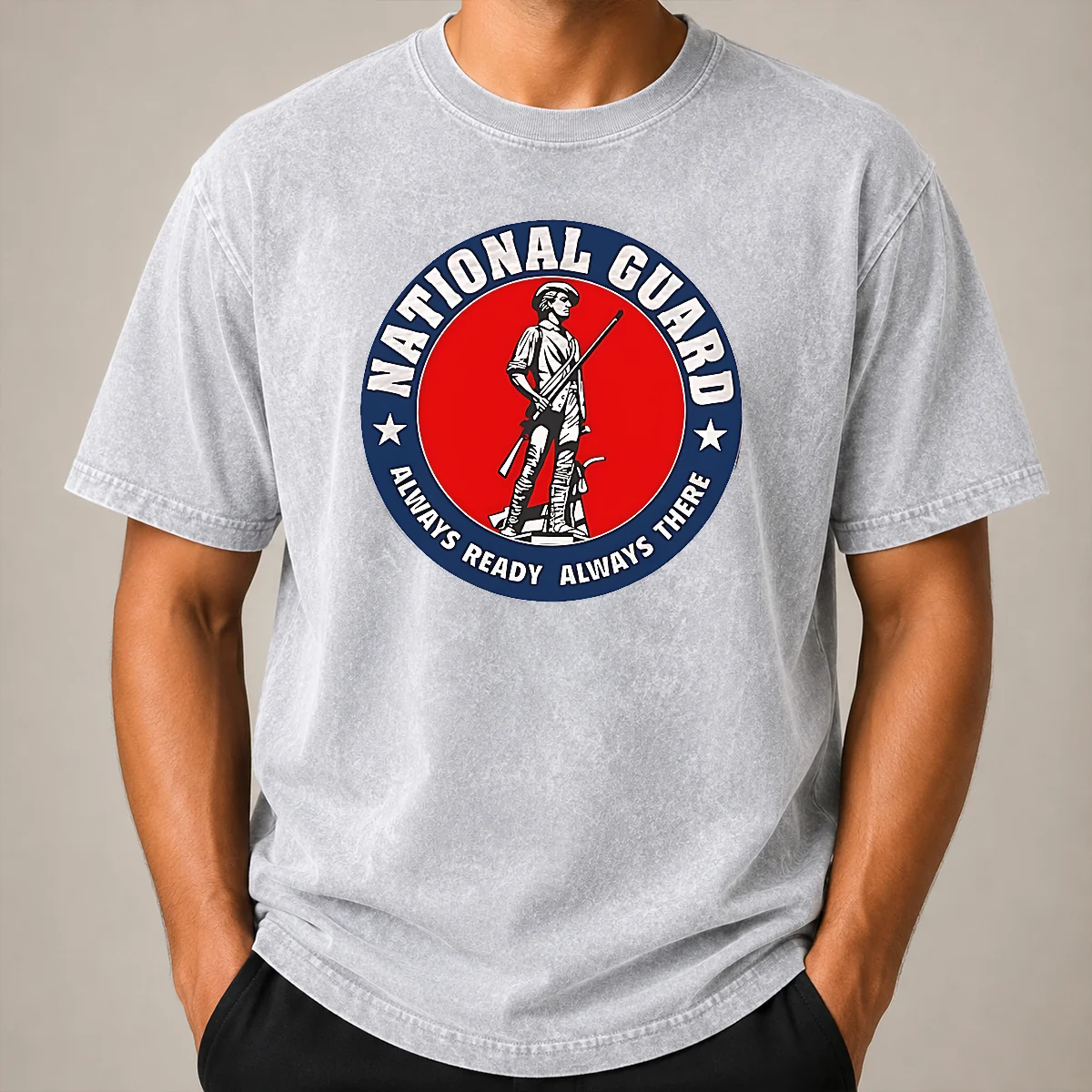 Hot Funny National Guard Always Ready Always There Washed T Shirt Hot Funny National Guard Always Ready Always There Washed T Shirt in vintage washed fabric with short sleeves