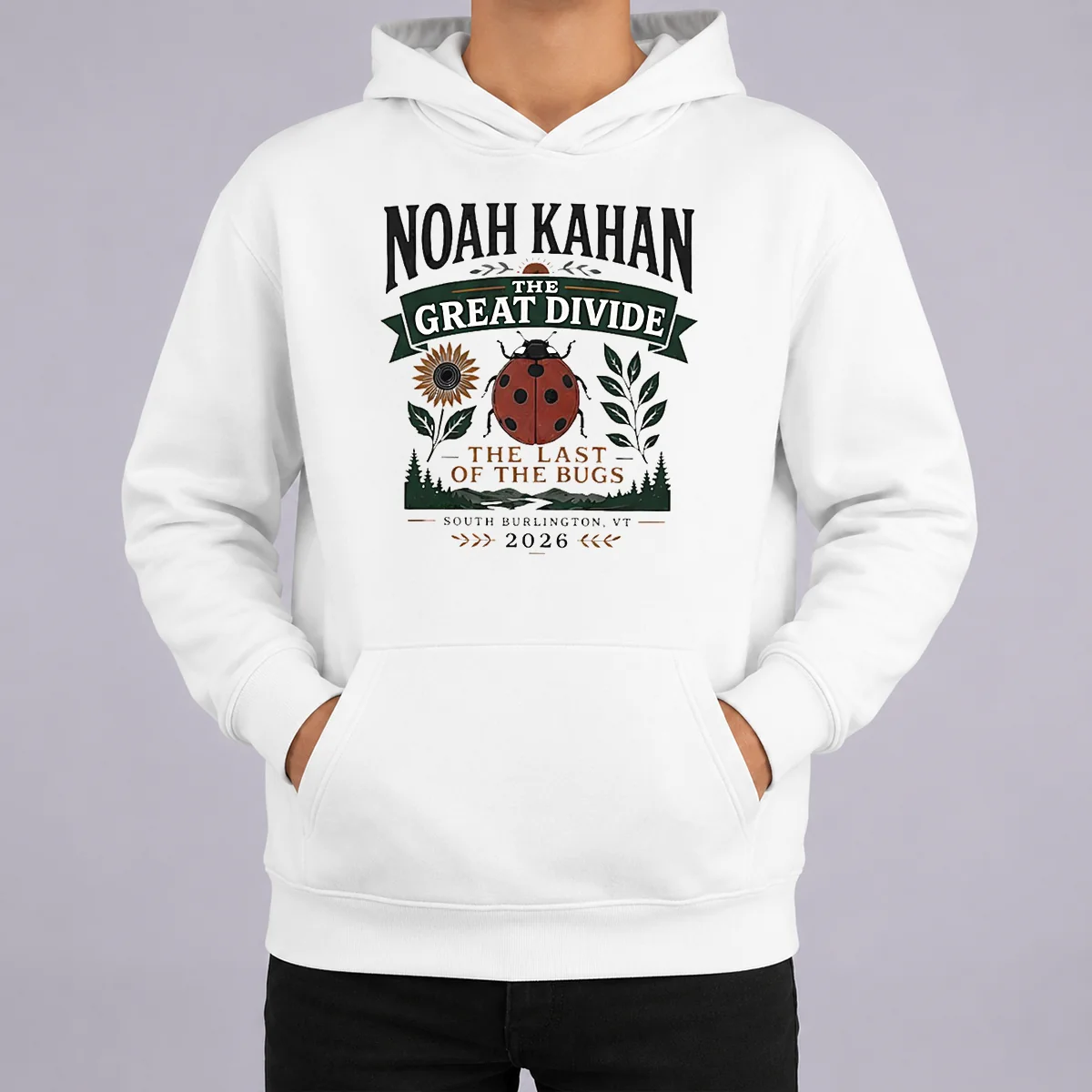 Hot Noah Kahan The Great Divide The Last Of The Bugs South Burlington 2026 Hoodie Hot Noah Kahan The Great Divide The Last Of The Bugs South Burlington 2026 Hoodie in dark color with front pocket and drawstring hood