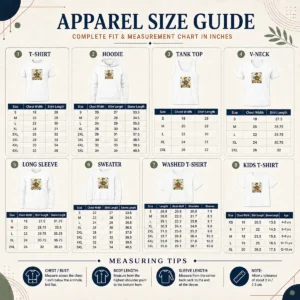 Size chart for Hot Official Labour Day Proud Worker Doodle with measurements in inches and cm