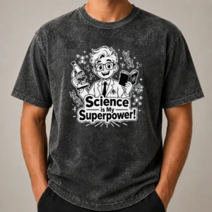 Hot Science Is My Superpower Line Art printed on a soft washed t shirt in light grey