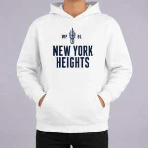 Hot Top New York Heights WPBL Logo Hoodie in charcoal gray, front view with drawstring hood and kangaroo pocket