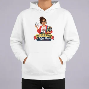 Nice First Day Of School Teacher Vector Hoodie in dark gray with front graphic design