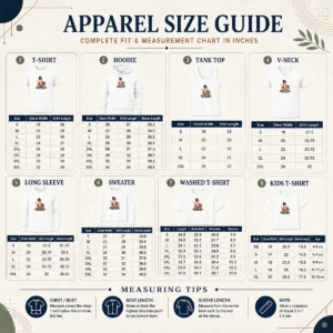 Size chart for Nice First Day Of School Teacher Vector with measurements in inches and cm