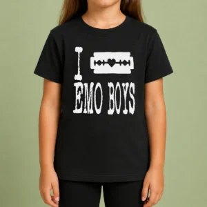 Nice I Love Emo Boys Heart Razor Blade Kids T-Shirt