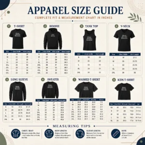 Size chart for Nice Oktober November Dismember Gothic Dark showing measurements in inches and centimeters