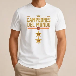 Nice Original Spain World Champions 2026 2 Stars t shirt in red with team logo and two stars on chest