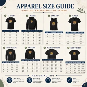 Size chart for Nice Premium Grandparents Day Best Grandma Ever Cartoon with measurements in inches and cm
