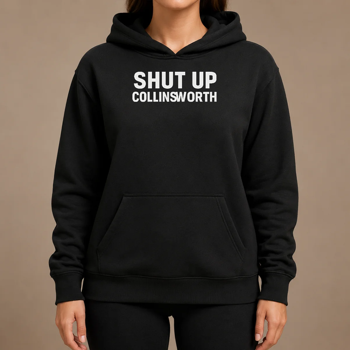 Nice Shut Up Collinsworth NFL Football Broadcaster Hoodie Nice Shut Up Collinsworth NFL Football Broadcaster Hoodie in black with front graphic and drawstring hood