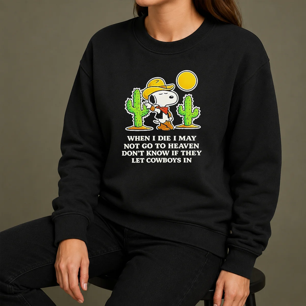 Nice Snoopy Cowboy When I Die I May Not Go To Heaven Sweater Nice Snoopy Cowboy When I Die I May Not Go To Heaven Sweater featuring a cozy crewneck design with vibrant graphic print