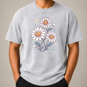 Nice With Cat Daisies Washed T-Shirt