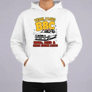 Nice Yeah I Love BBC Bmws Beer And Check Engine Lights hoodie in charcoal gray with front pocket and drawstring hood