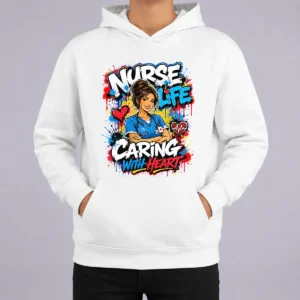 Nurse Life Caring With Heart Graffiti Hoodie