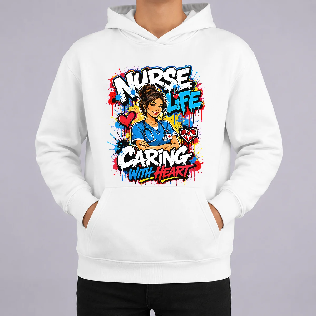 Nurse Life Caring With Heart Graffiti Hoodie Nurse Life Caring With Heart Graffiti Hoodie