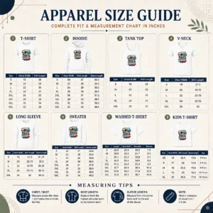 Size chart for Nurse Life Caring With Heart Graffiti Shirt with measurements in inches and cm.