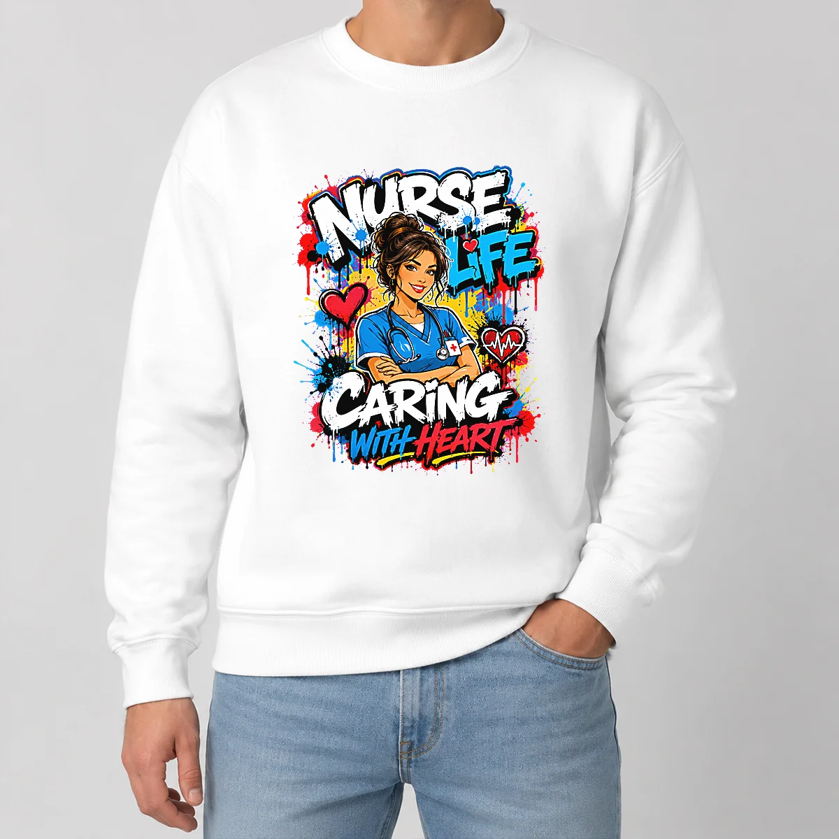Nurse Life Caring With Heart Graffiti Sweater Nurse Life Caring With Heart Graffiti Sweater