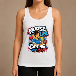 Nurse Life Caring With Heart Graffiti Tank Top