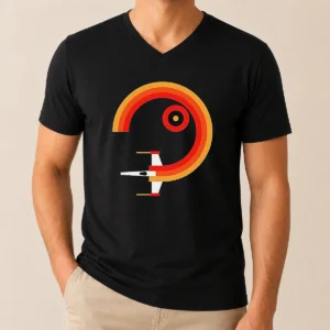 Official Awesome Star Wars X Wing Retro Sunset Spiral Circle V-Neck Shirt