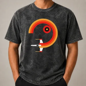 Official Awesome Star Wars X Wing Retro Sunset Spiral Circle Washed T-Shirt