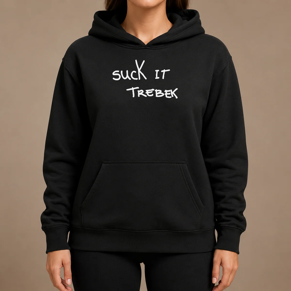 Official Awesome Suck It Trebek Chalk Text Hoodie Official Awesome Suck It Trebek Chalk Text Hoodie in black with bold white chalk-style text on front