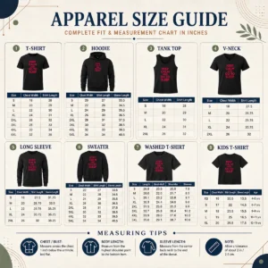 Size chart for Official Keep Calm And Go To Sleep with measurements in inches and cm