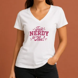 Official Nice Talk Nerdy To Me Slogan Nerd Geek Funny V-Neck Shirt