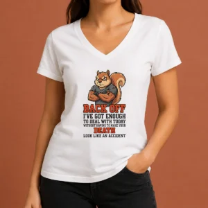 Official Squirrel Back Off Ive Got Enough To Deal With Today Without Having To Make Your Death Look V-Neck Shirt