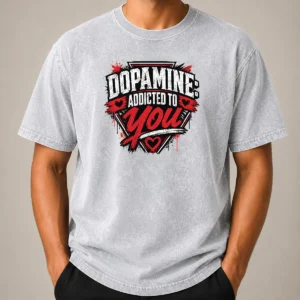 Original Dopamine Addicted To You Streetwear Typography Washed T-Shirt