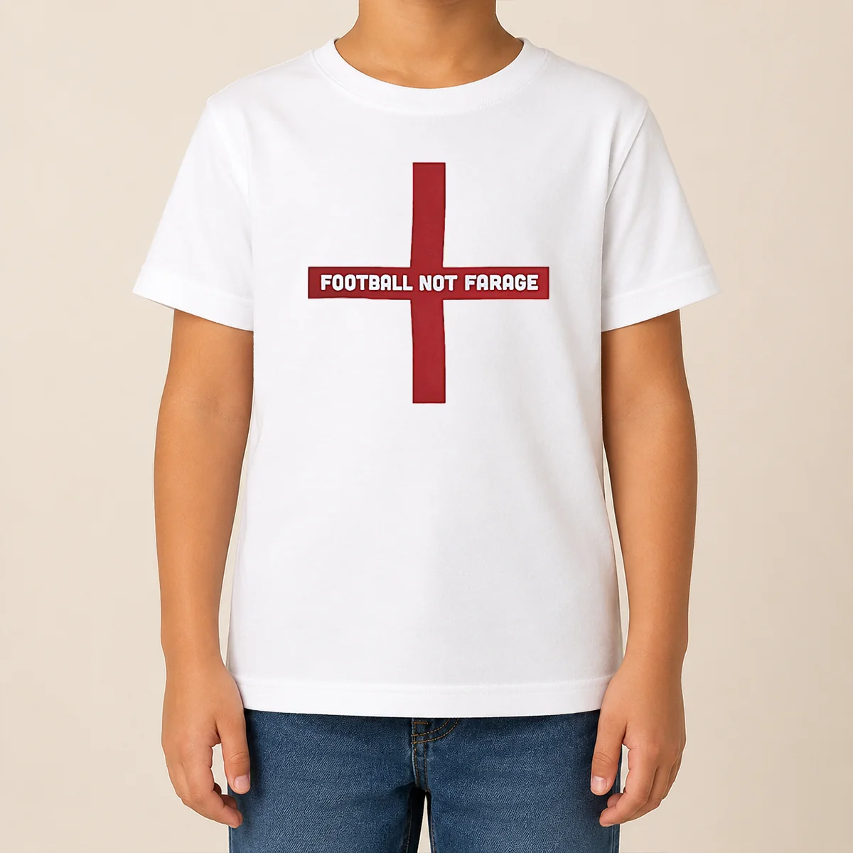 Original Funny Football Not Farage England St George'S Cross Kids T Shirt Original Funny Football Not Farage England St George'S Cross Kids T Shirt in white with bold red cross design