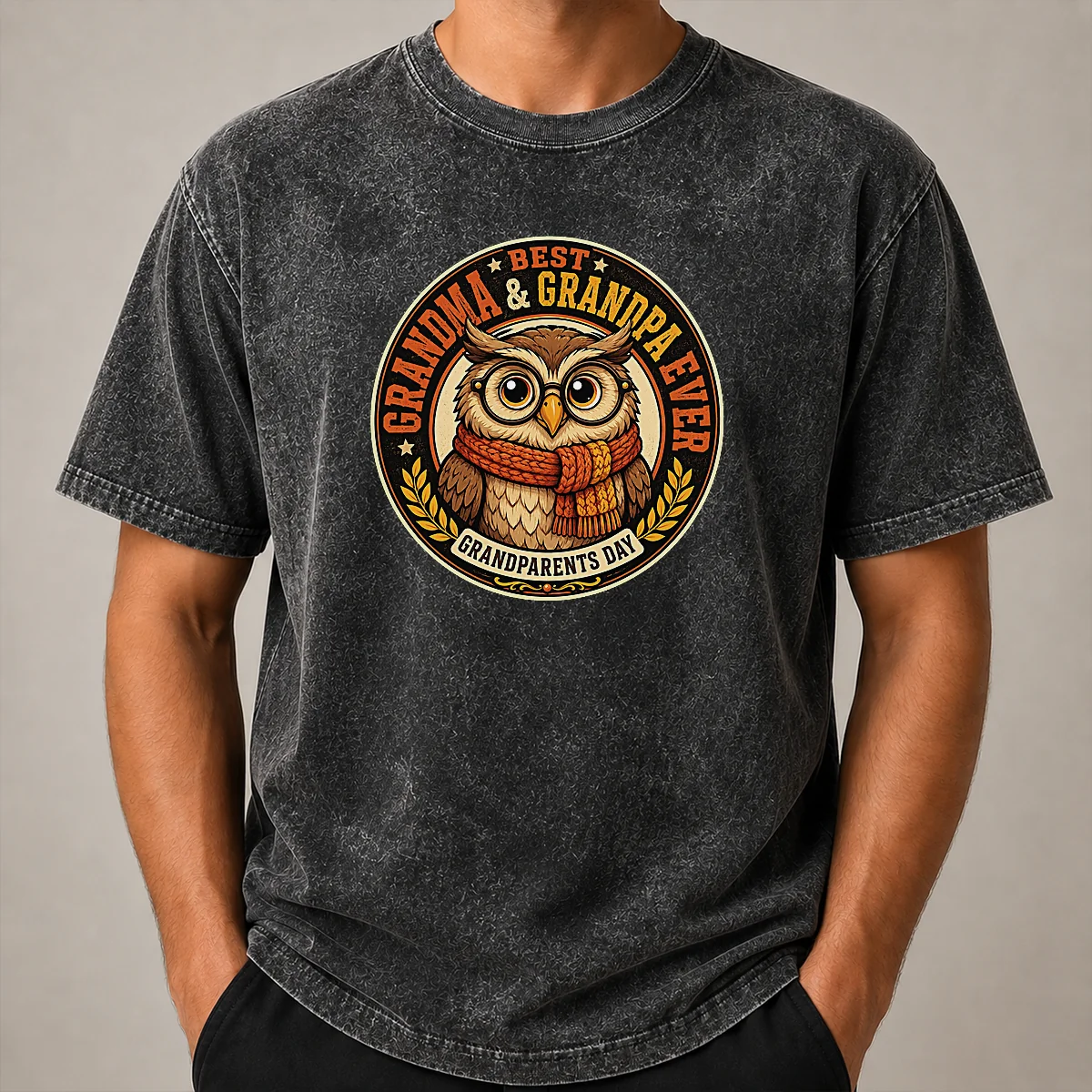 Original Funny Grandparents Day Best Grandma Grandpa Mascot Badge Washed T Shirt Original Funny Grandparents Day Best Grandma Grandpa Mascot Badge Washed T-Shirt