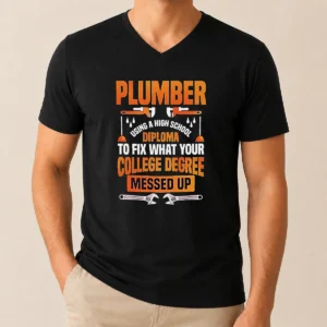 Original Plumber High School Diploma College Degree Messed Up V-Neck Shirt